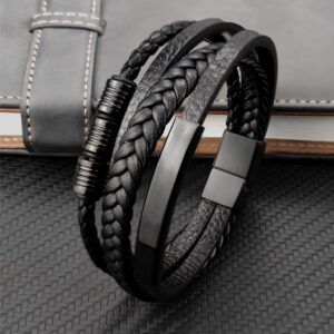 Multi-layer Genuine Leather Bracelet Charm Magnetic Clasp