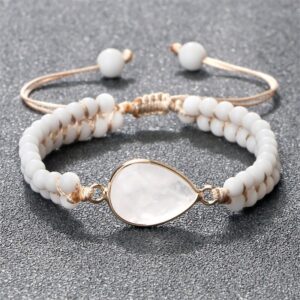 Adjustable Natural Stone Wrap Charm Bracelet with White Porcelain Bead
