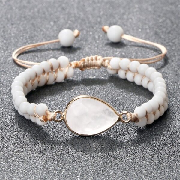 Adjustable Natural Stone Wrap Charm Bracelet with White Porcelain Bead