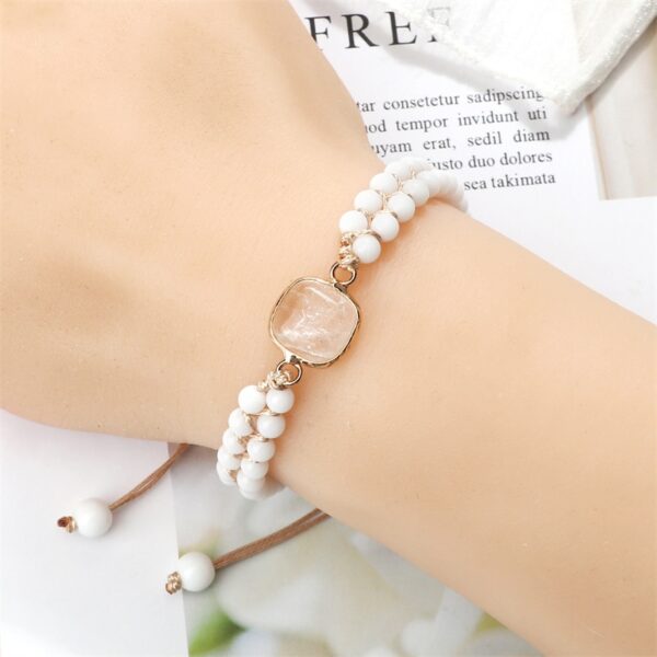 Adjustable Natural Stone Wrap Charm Bracelet with White Porcelain Beads 4