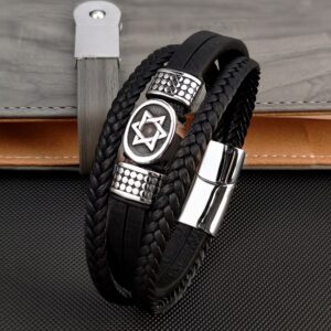 Men's Six-pointed Star Multilayer Woven Leather Rope Bracelet