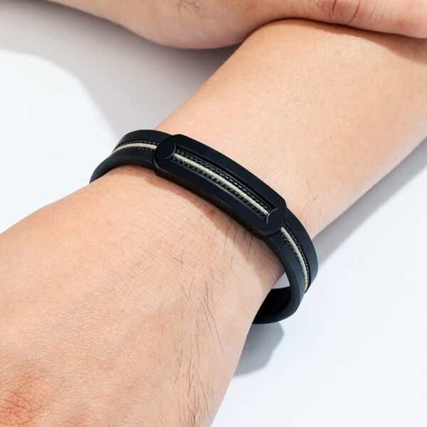 Men's Trendy Chain Stainless Steel Leather Bracelet 5