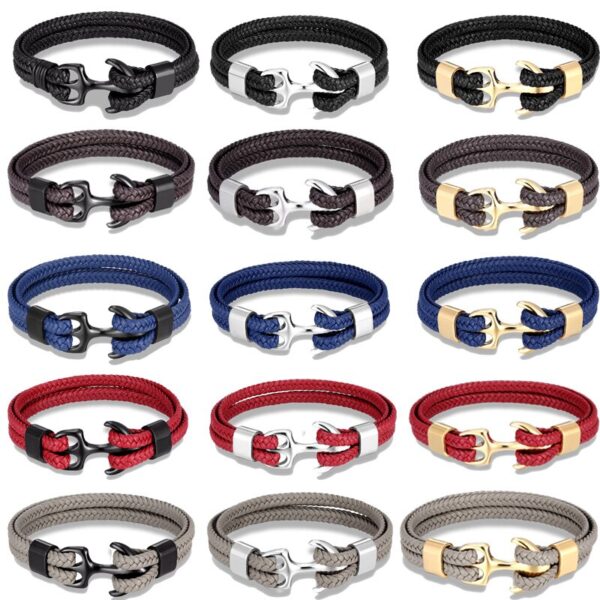 Multilayer Anchor Woven Stainless Steel Leather Bracelet 2