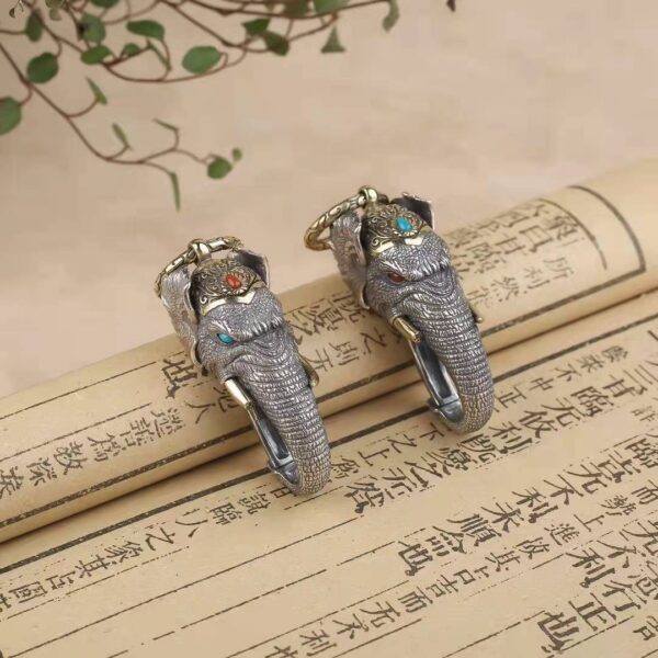 Sterling Silver Ganesh Elephant Keyring Ring Buckle Car Keychain 3