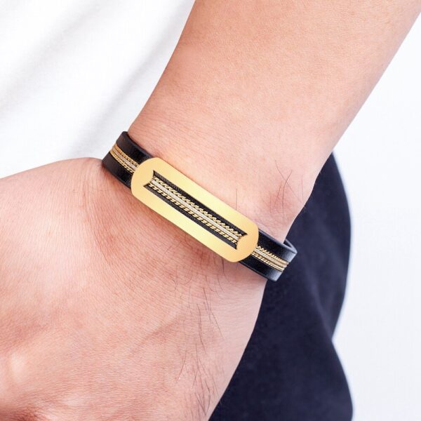 Men's Trendy Chain Stainless Steel Leather Bracelet 3