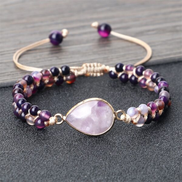 Purple Agates Braided Charm Bracelet Natural Stone Beads 4