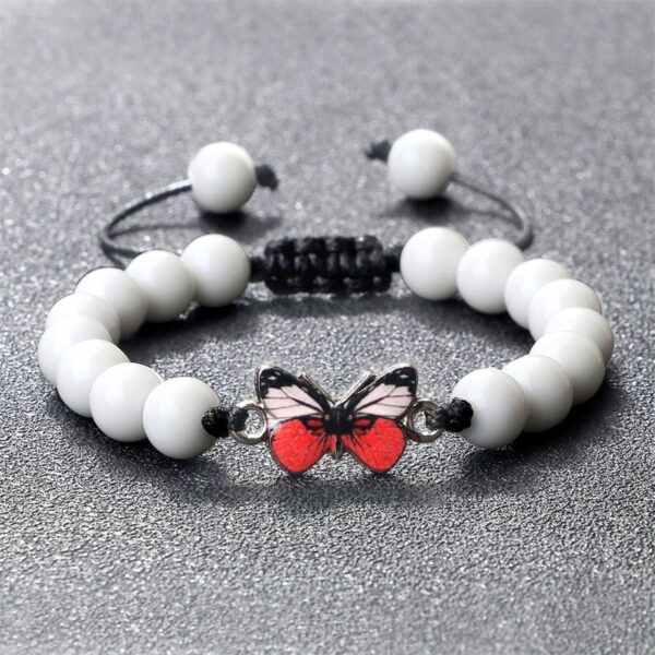 Beautiful Red Butterfly Pendant Beads White Bracelet