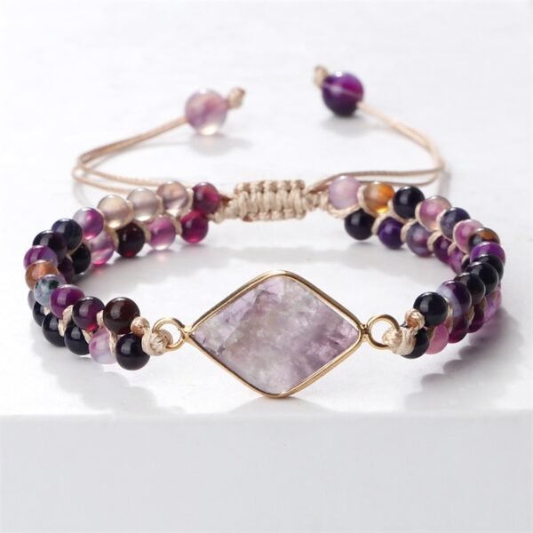 Purple Agates Braided Charm Bracelet Natural Stone Beads 3
