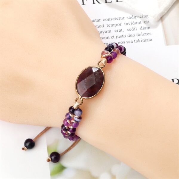 Purple Agates Braided Charm Bracelet Natural Stone Beads 2