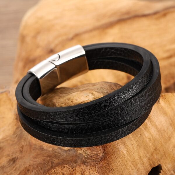 Men's Thick Stranded Black Leather Bracelet 2