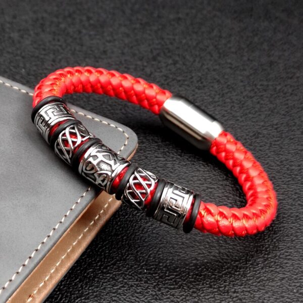 Viking Bead Leather Bracelet with Strong Magnet Clasp 3