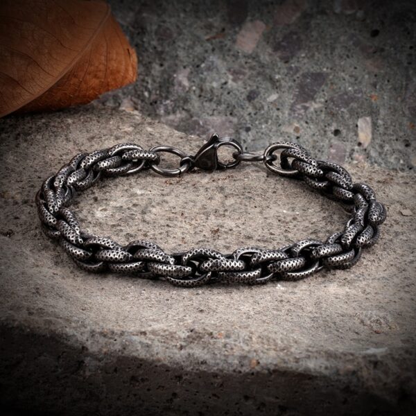 Vintage Stainless Steel Bracelet Black Cuban Link Chain