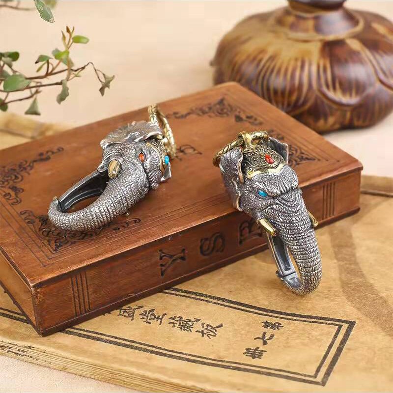 Sterling Silver Ganesh Elephant Keyring Ring Buckle Car Keychain 2