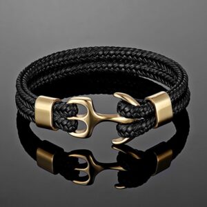 Multilayer Anchor Woven Stainless Steel Leather Bracelet