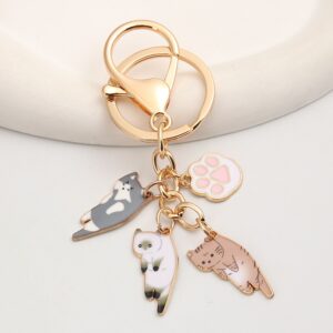 Women Cute Cartoon Cat & Paw Charm Keychain