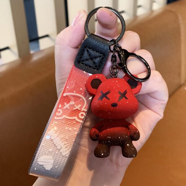Red Cartoon Bear Charm Keychain With Cute Wristlet