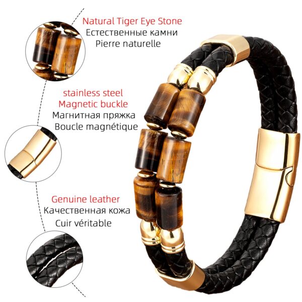 Multilayer Braided Rope Leather Bracelet for Men Black and Gold 2