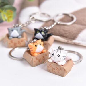 Trendy Keychains Cartoon Cat In The Box Keyrings