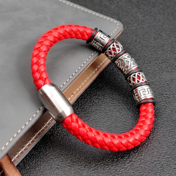 Viking Bead Leather Bracelet with Strong Magnet Clasp 2