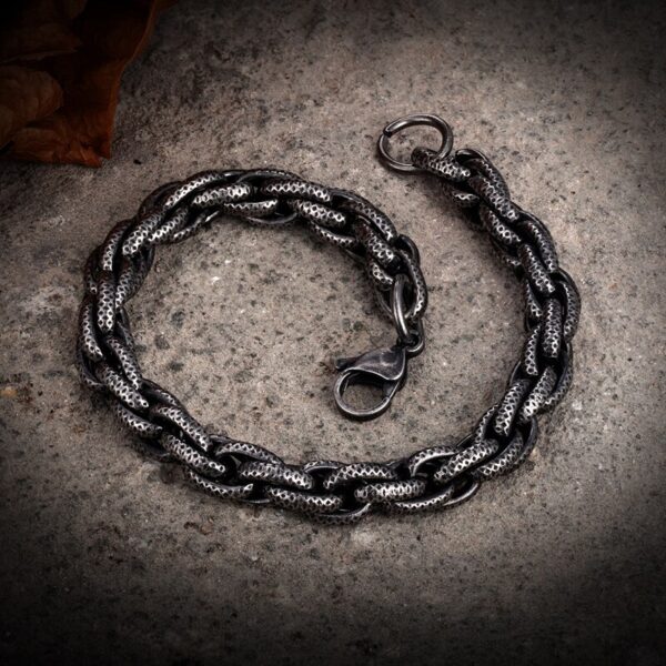 Vintage Stainless Steel Bracelet Black Cuban Link Chain 2