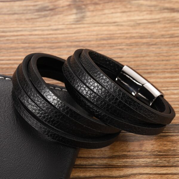 Men's Thick Stranded Black Leather Bracelet 3