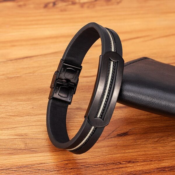 Men's Trendy Chain Stainless Steel Leather Bracelet 4