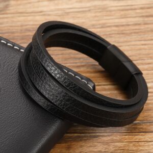 Men's Thick Stranded Black Leather Bracelet