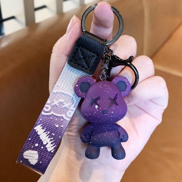 Purple Cartoon Bear Charm Keychain With Cute Wristlet