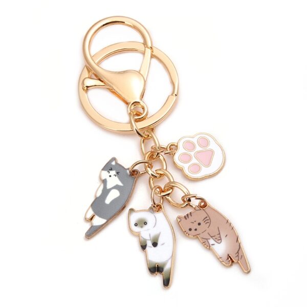 Women Cute Cartoon Cat & Paw Charm Keychain 2