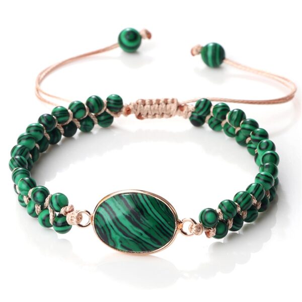 Green Malachite Goldtone Oval Braided Bracelet