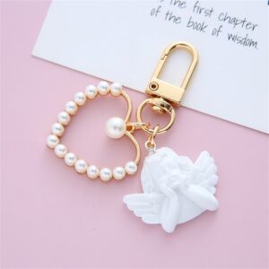Resin Angel With Pearl Heart Keychain