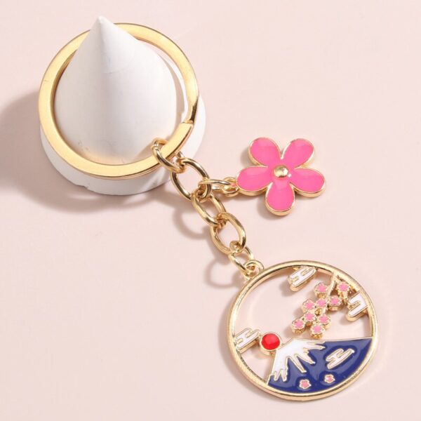 Key Ring Japan Mount Fuji Keychain Enamel Daisy Flower