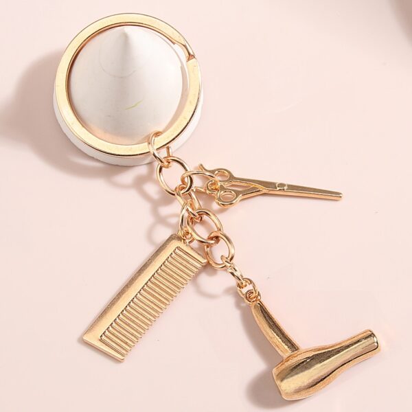 Trendy Hairdressing Scissors Hair Dryer Comb Keychain