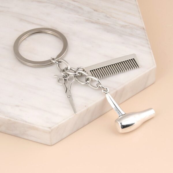 Trendy Hairdressing Scissors Hair Dryer Comb Keychain 2