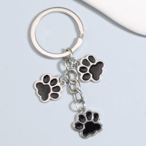 3 Pcs Enamel Cat Dog Paw Keychain
