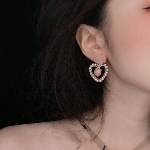 Pink Resin Flower Dangle Earrings 3