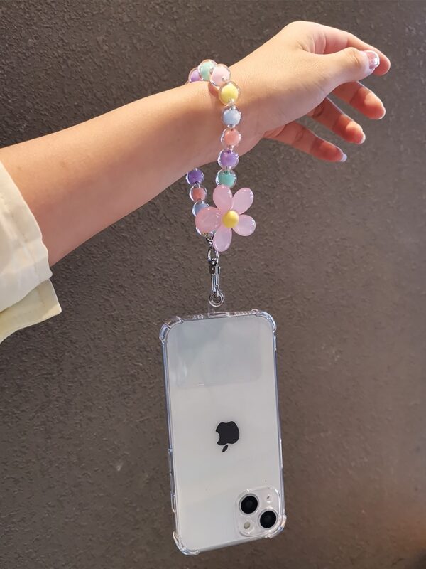 Macaron Flower Beaded Phone Strap Keychain 3