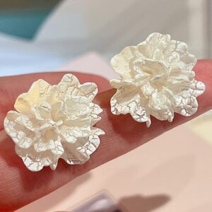 Resin White Floral Stud Earrings