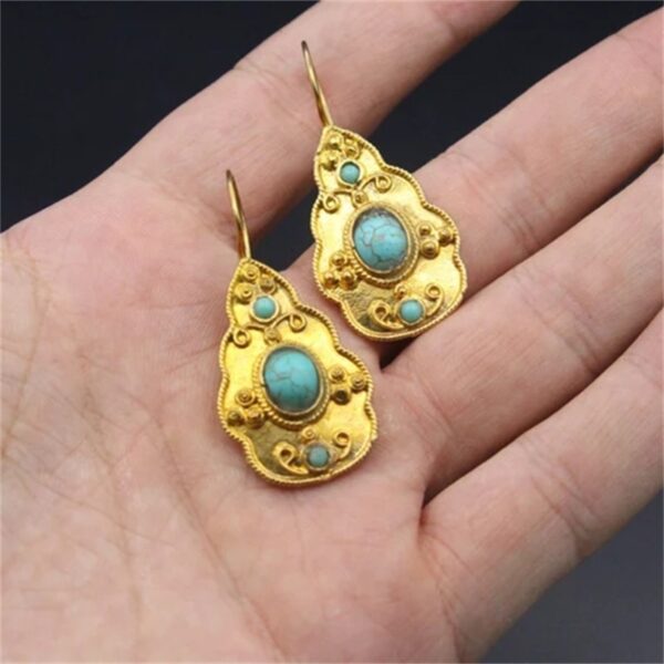 Bohemian Traditional Turquoise Coral Gold Earrings 3