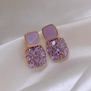 Purple Rhinestone Square Stud Earrings