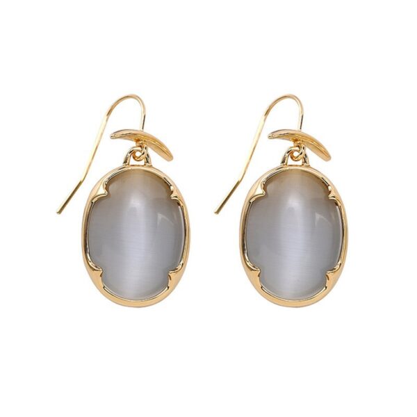 Round Grey Stone Gold Tone Earrings 2