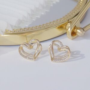Laminated Staggered Gold Peach Heart Micro Zircon Earrings