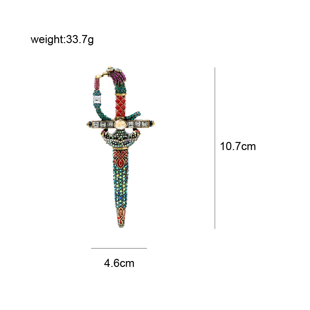 Handmade Rhinestone Sword Brooch Size