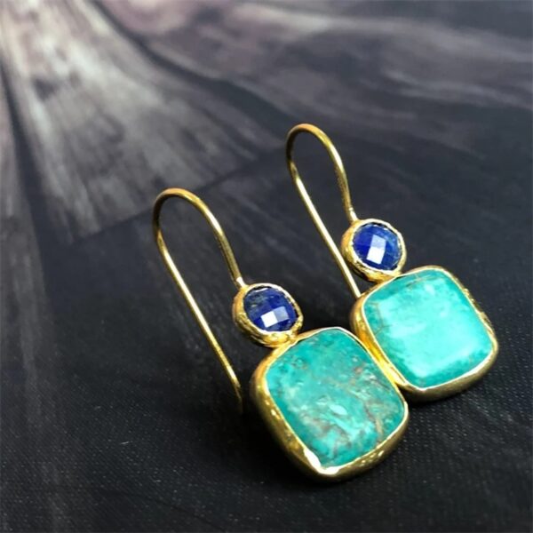 Turquoise Square Earrings with Lapis Lazuli Stones 3