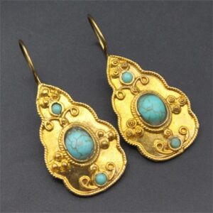 Bohemian Traditional Turquoise Coral Gold Earrings