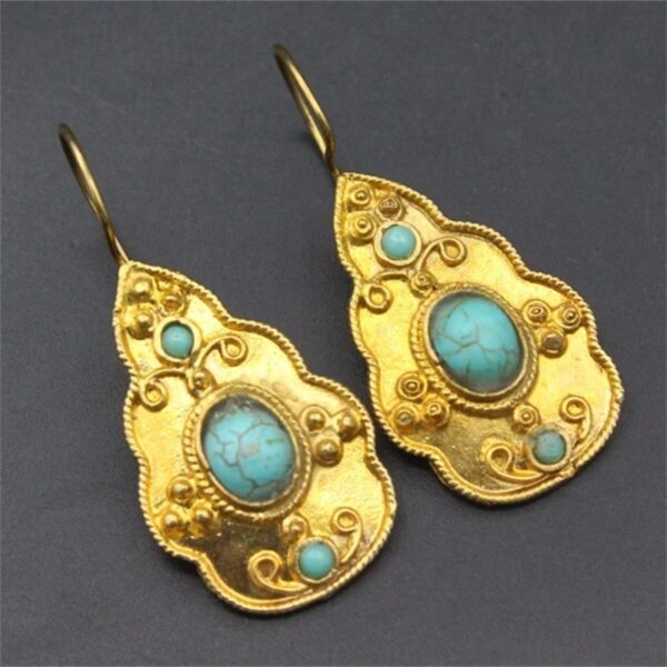 Bohemian Traditional Turquoise Coral Gold Earrings