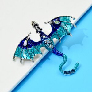 Aqua Flying Dragon Enamel Brooch