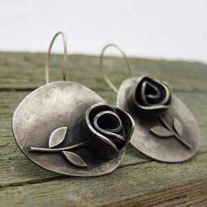 Engraved Rose Flower Hook Earrings