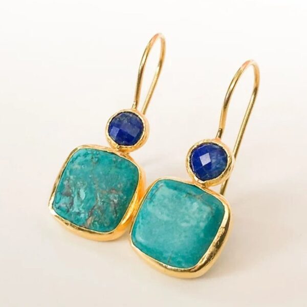 Turquoise Square Earrings with Lapis Lazuli Stones