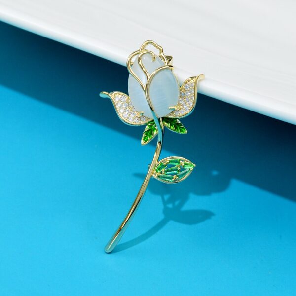 White Opal And Cubic Zircon Tulip Flower Brooch 3
